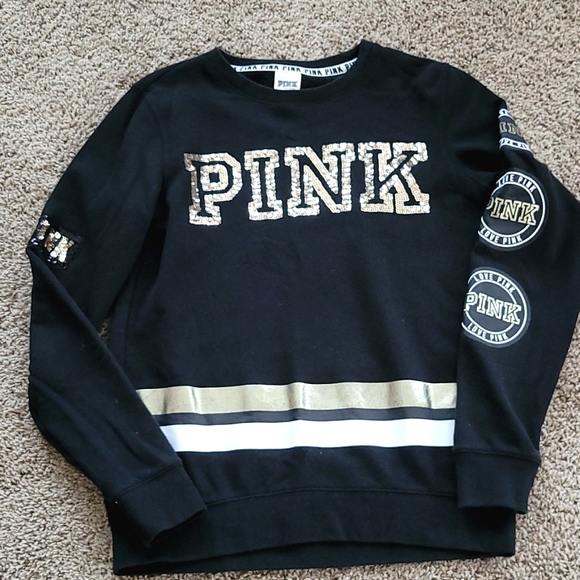 Pink Victoria Secret gold sequin black long sleeve top Size XS - Picture 3 of 11